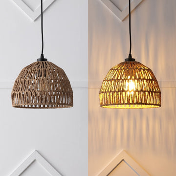 Campana 20" Bohemian Modern Woven Rattan/Iron LED Pendant